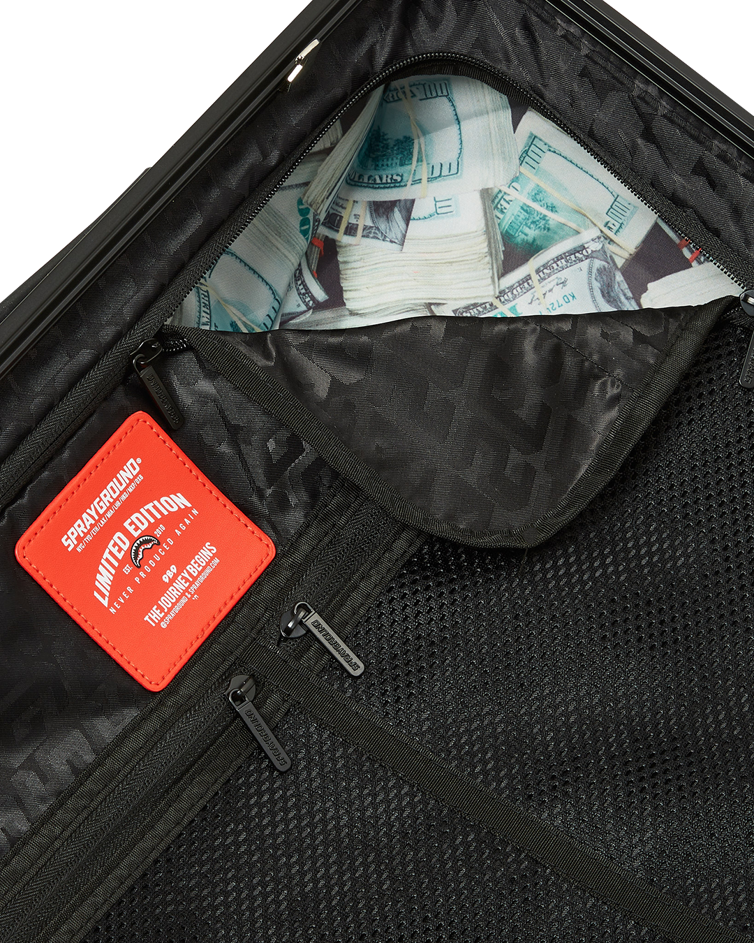 SPRAYGROUND® LUGGAGE THE GOLDEN FANG SHARK CARRY-ON LUGGAGE